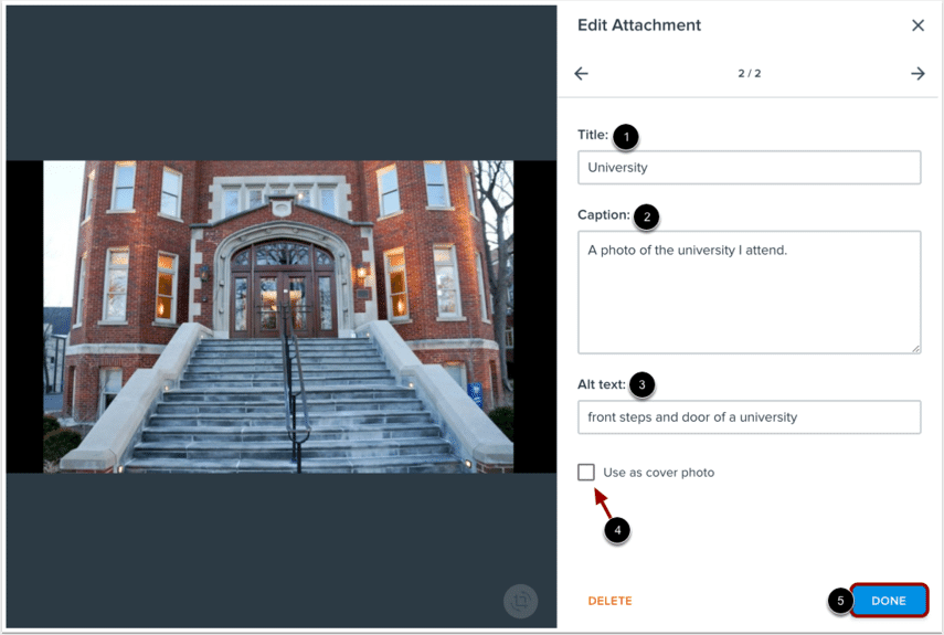 screenshot of adding photos as cover